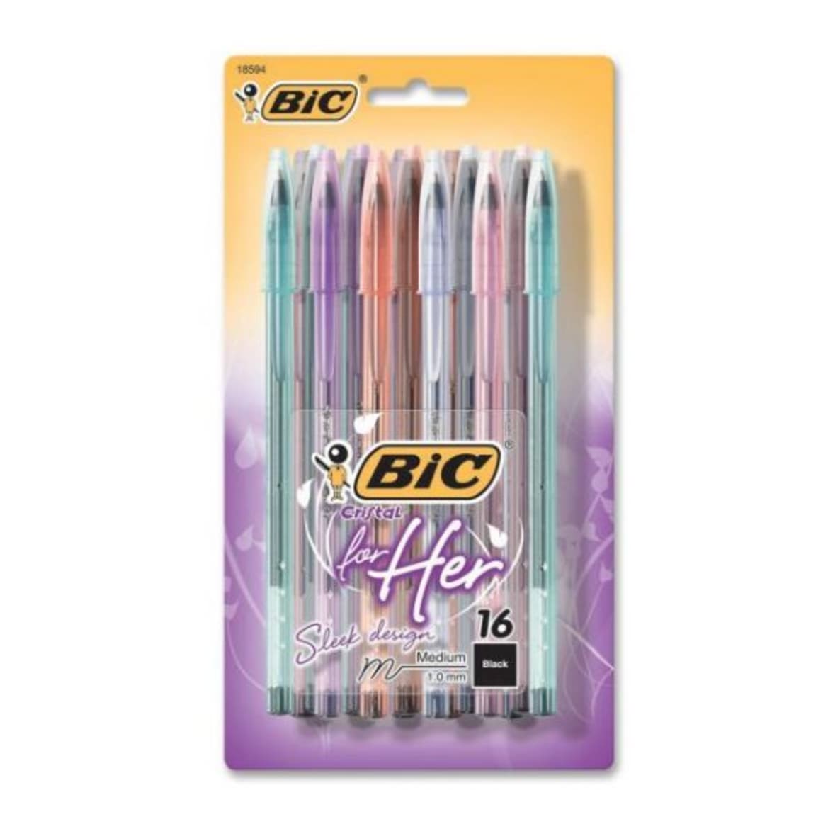 bic womens pens - 18504 BiC BiC Cristal Her Sleek desega 16 m Medium 1.0 mm Black